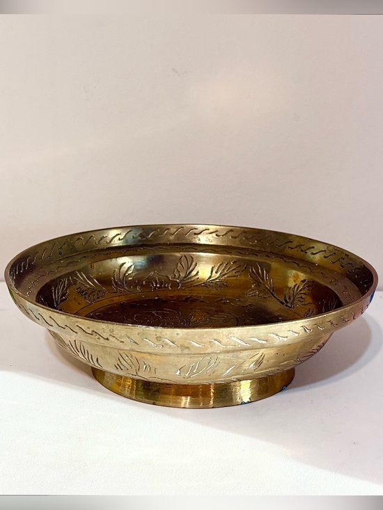 Other - Vintage Solid Brass Etched Dragon Ornate Pedestal Footed Bowl-Mid-Century Modern